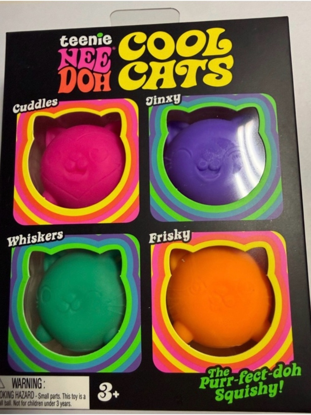 Cool Cats Squishy Toy Set - Pink, Purple, Green, Orange